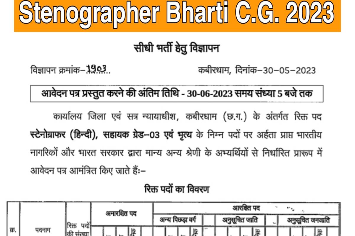 CG STENOGRAPHER BHARTI 2023