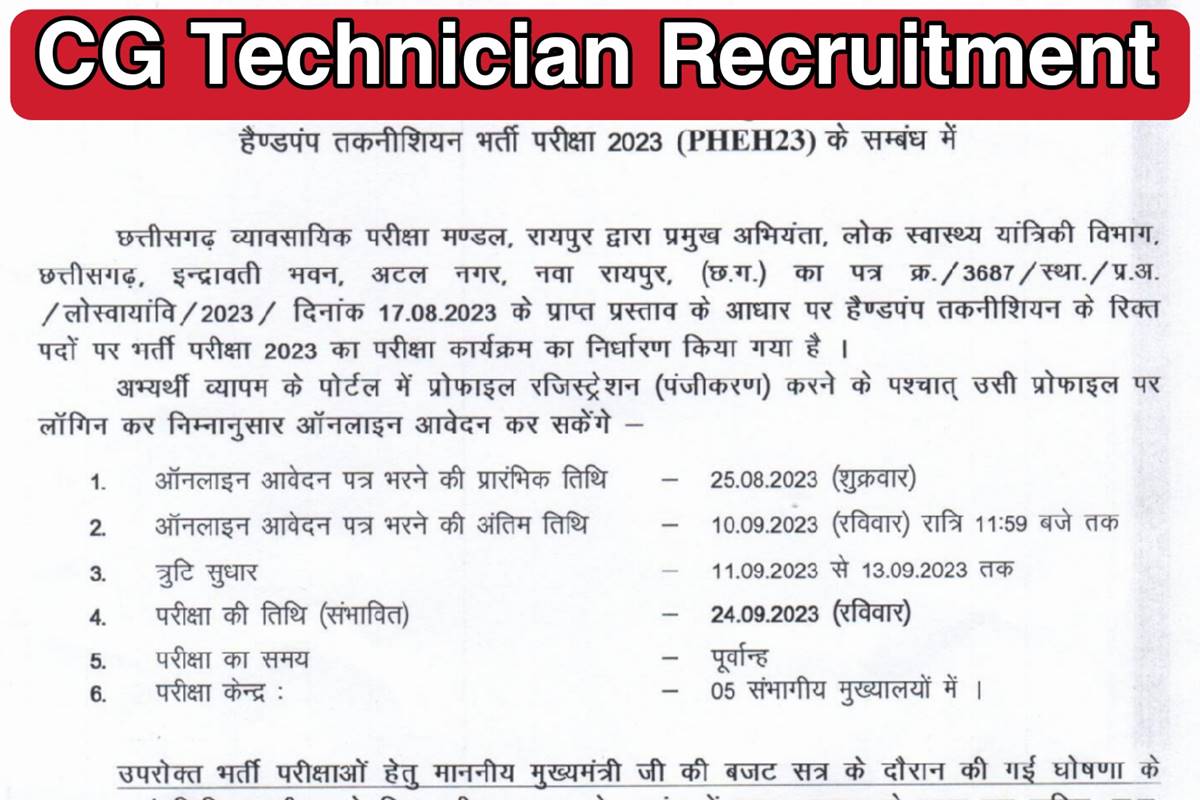 CG Technician Recruitment 2023